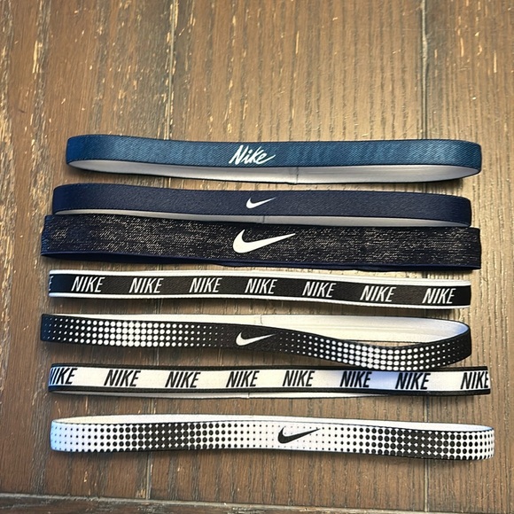 Nike Accessories - Nike Hairbands.  Black and White and Blue. 8.5” Super Stretchy.  You get 7!